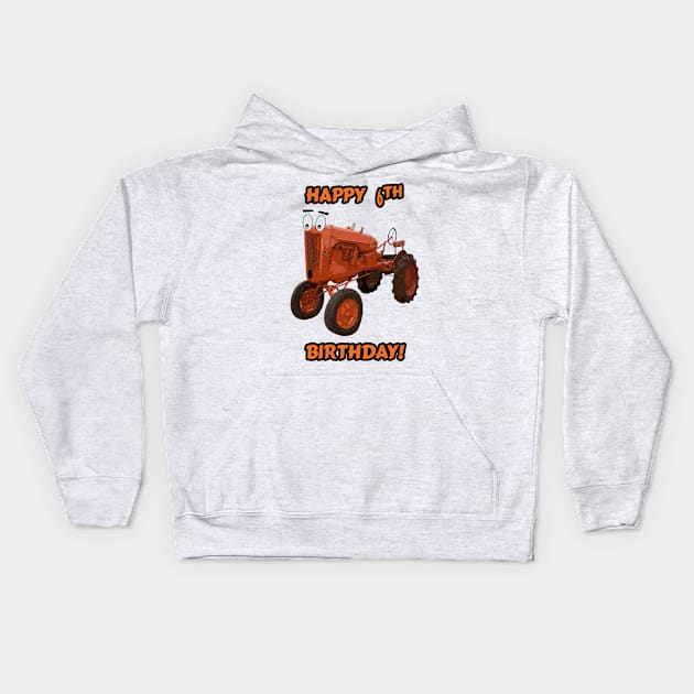 Happy 6th birthday tractor design Kids Hoodie by seadogprints